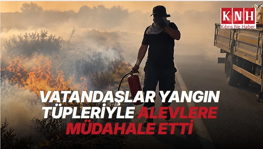 Mağusa–Lefkoşa anayolunda yangın paniği! Vatandaşlar yangın tüpleriyle alevlere müdahale etti
